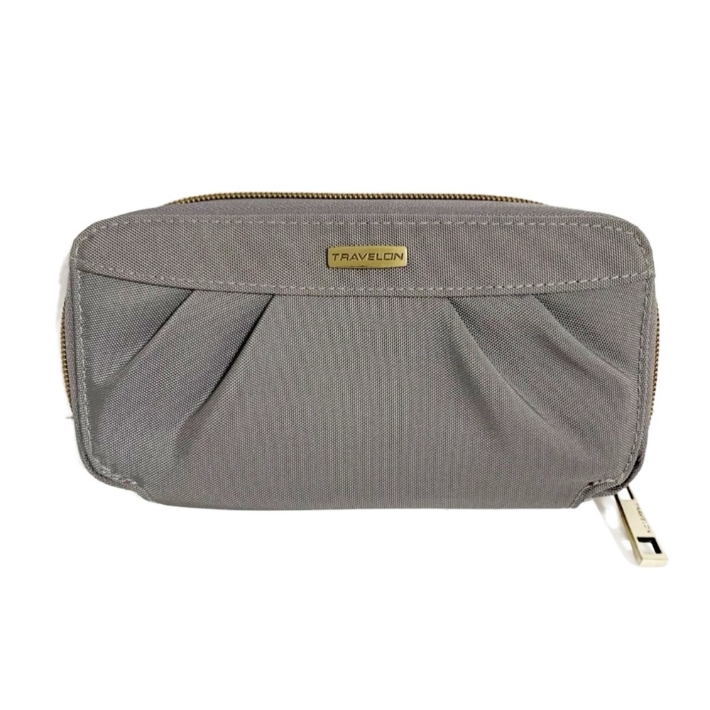 Travelon Gray RFID Blocking Zip Around Travel Clutch Wallet Pleating Detail 🩶💜
